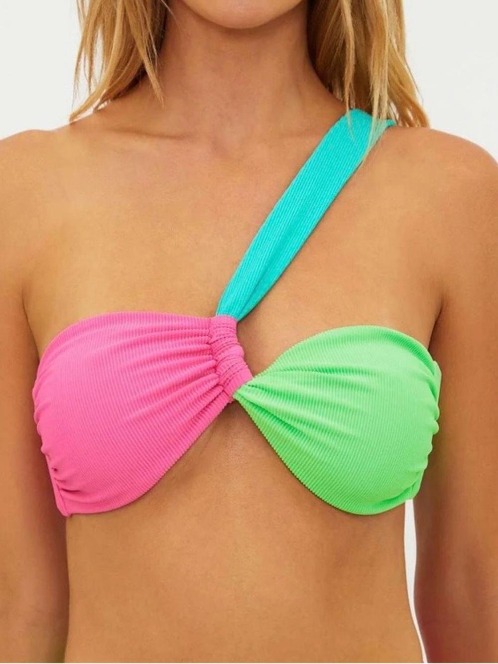 Beach Riot Pink, Green & Teal One-Shoulder Bandeau Bikini Top